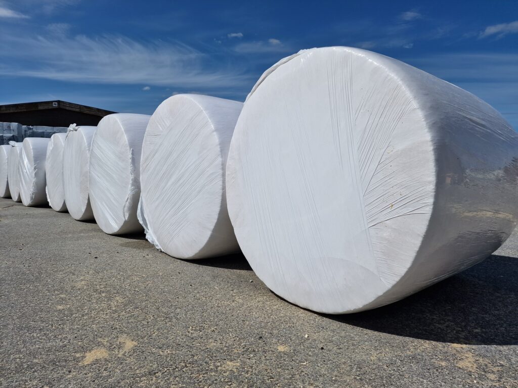 round bales with white film